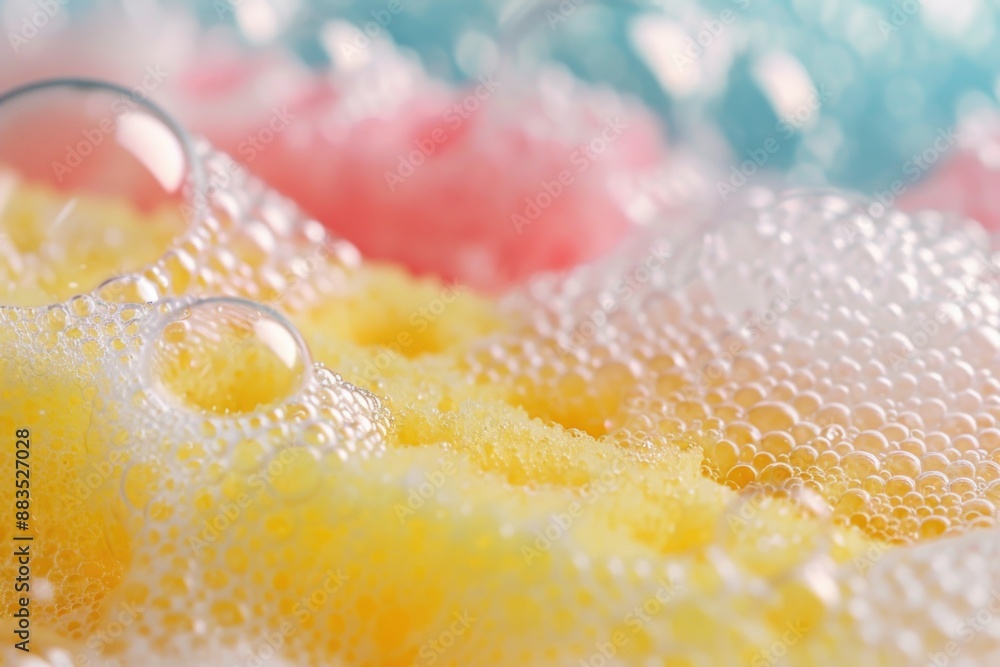 Poster A close-up shot of a bunch of soap bubbles floating in the air