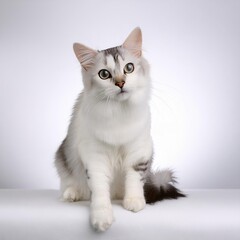 Gato blanco y gris con vista frontal