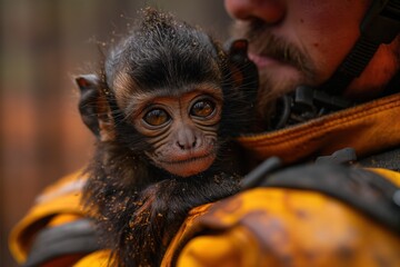 Bombeiro salva macaquinho em meio às chamas de um incêndio florestal