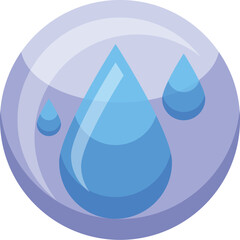 Blue water drops are falling in a purple sphere creating circles, an abstract illustration about water resources