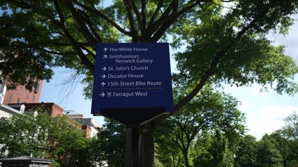 Tourist sign on Lafayette Square for the White House and other sites of interest