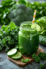 Green Smoothie With Chia Seeds - Top View Video Background. Healthy Food & Lifestyle Concept. Healthy Eating & Wellness Theme