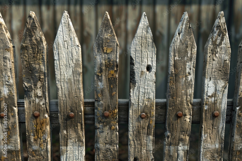 Poster a close-up shot of a wooden fence with noticeable rust, great for use in still life photography or a