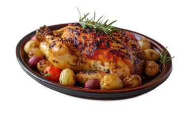 Frango assado suculento com batatas douradas: um clássico irresistível para um almoço ou jantar em família