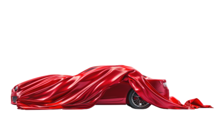 Car covered with red canvas on a transparent background