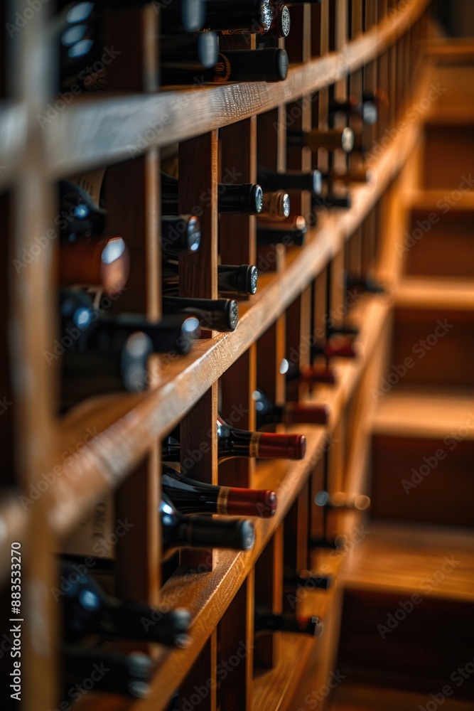 Poster A collection of wine bottles displayed on a wooden shelf