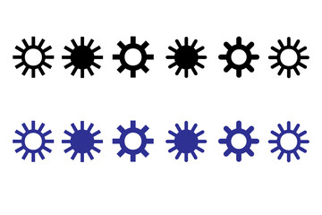 Gear icons in black. Set of simple gear signs. Black gear wheel icons 