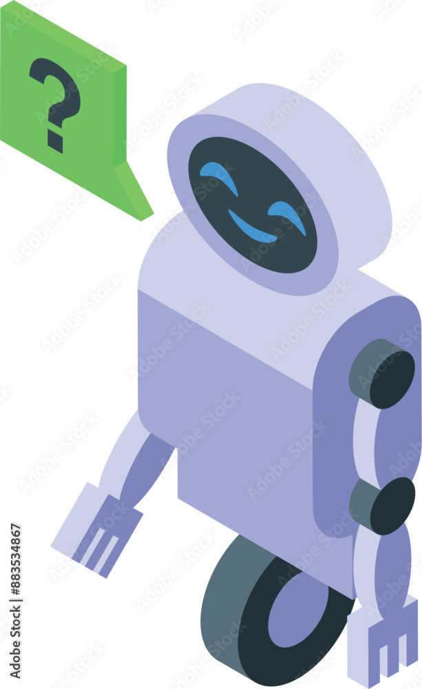 Poster futuristic robot is smiling and waiting for an answer to its question