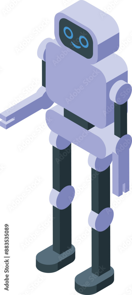 Aufkleber smiling robot standing and pointing with finger, isometric icon