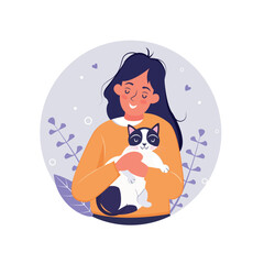 Cute girl hugging a cat