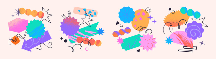 Vector set of artistic patches,doodles and stickers with copy space for text.Modern design elements with abstract textures for banners,social media marketing,branding,packaging, covers, prints