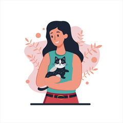 Cute girl hugging a cat