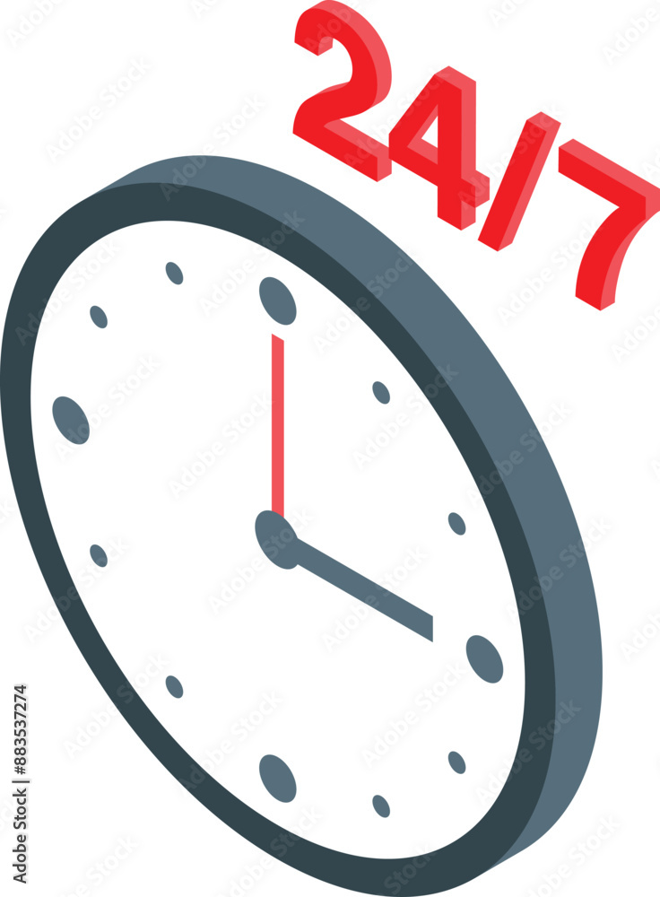 Poster clock face showing twenty four hours seven days availability