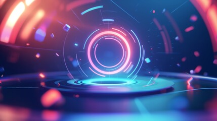 Obraz premium Glowing circular interface with blue and pink light effects in 3d illustration.