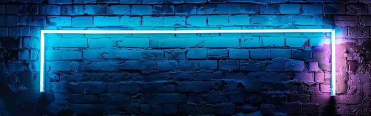 Atmospheric Blue Neon Light on Textured Brick Wall at Night