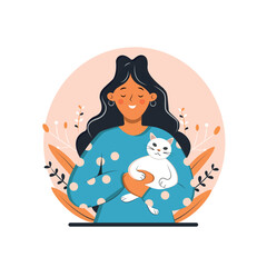 Cute girl hugging a cat