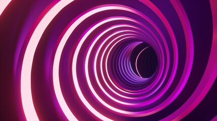 Abstract graphic design featuring an illusion of a spiral with geometric shapes in pink and violet neon lines against a purple background
