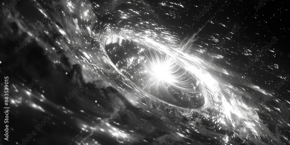 Poster a close-up shot of a spiral pattern in black and white, suitable for use in illustrations or designs