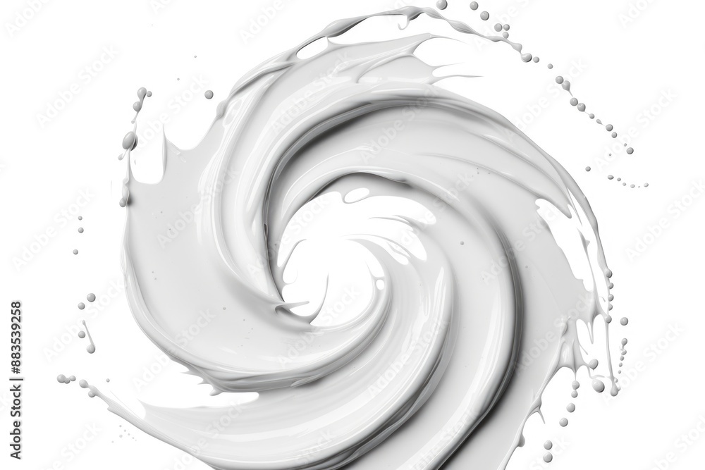 Poster a close-up shot of a swirling pattern made from white paint on a white background
