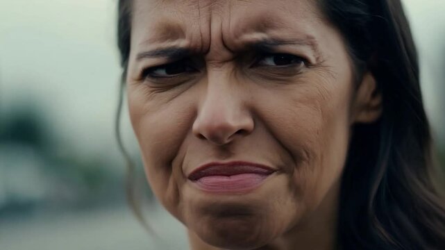 Close up portrait of a woman rolling looking annoyed and disgusted.
