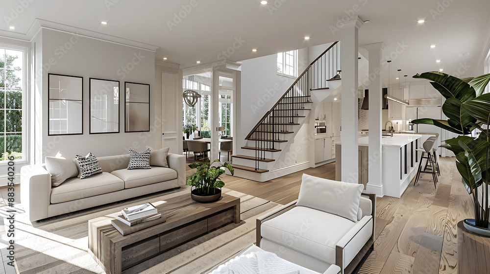 Poster real estate showcasing minimalist design home with clean lines neutral colors open spaces and simple