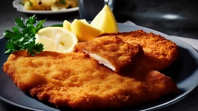 close-up of schnitzel on a plate
