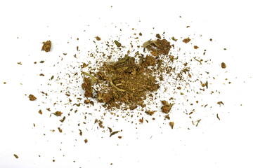 prescription and recreational medical marijuana dried flower bud isolated on white background. Medical marijuana.Therapeutic and medicinal cannabis. Marijuana nugget.