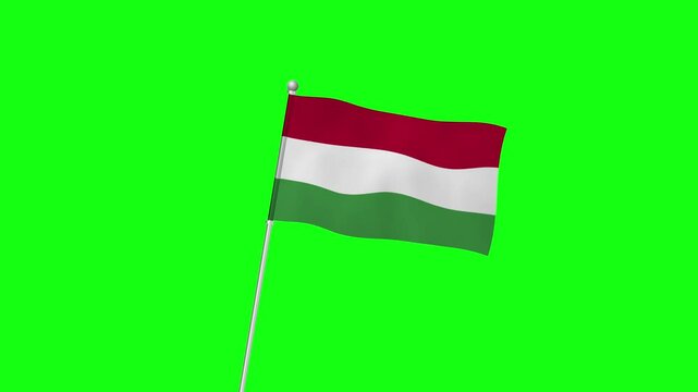 4K HUNGARY flag with pole waving on chroma key  green screen
