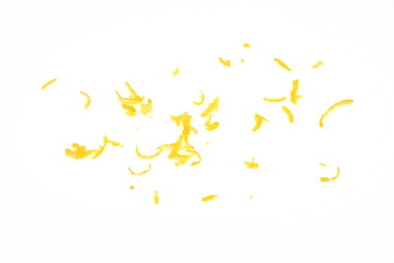 Grated lemon Rinds Isolated. Raw Citrus Peel, Grated lemon Skin, Fresh Zest on White Background 