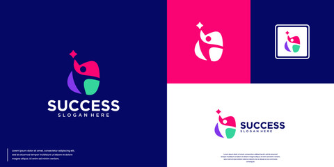 success logo with abstract people concept, destination point, logo design inspiration.