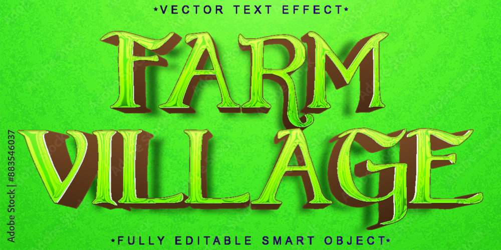 Poster farm village green vector fully editable smart object text effect
