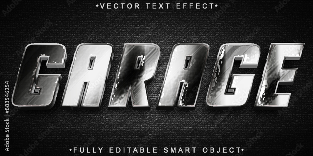 Poster silver garage vector fully editable smart object text effect