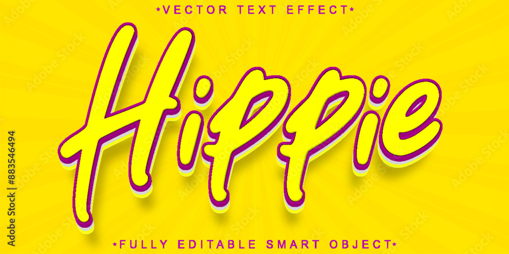 Poster hippie retro yellow vector fully editable smart object text effect