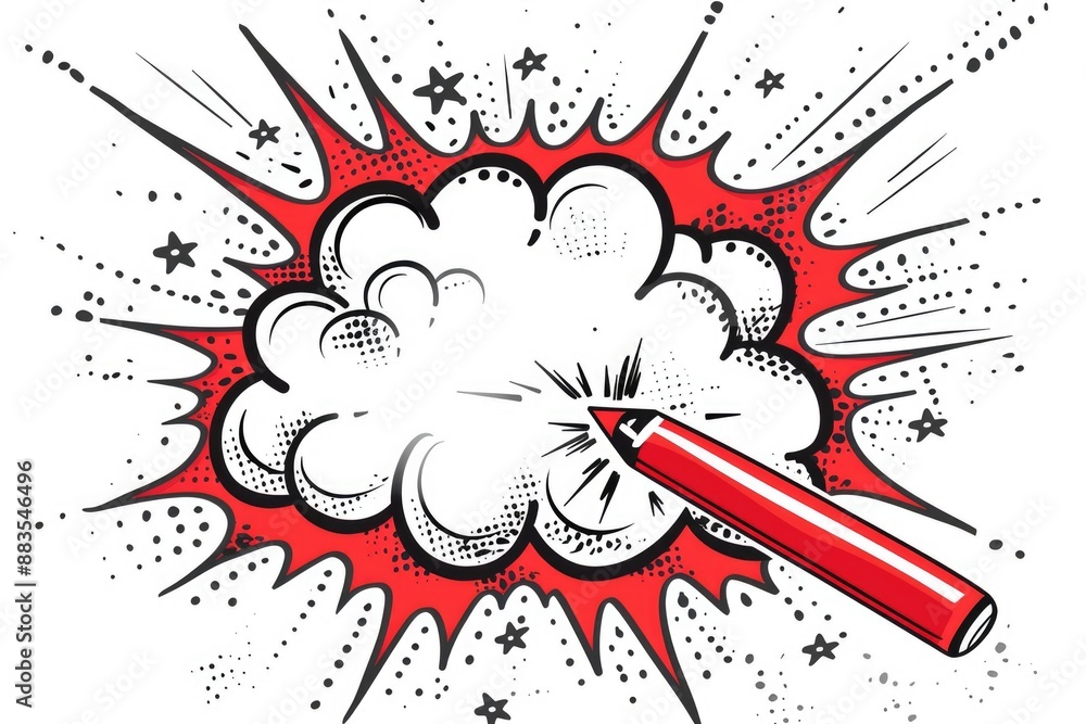 Poster a stick of dynamite wrapped in red and black material against a starry background