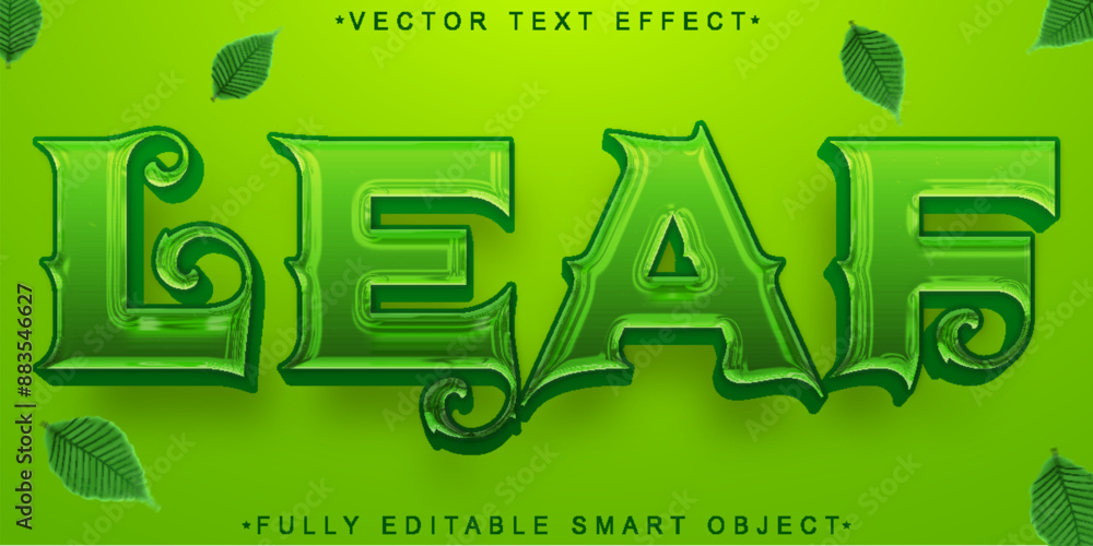 Poster green cartoon leaf vector fully editable smart object text effect