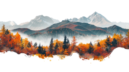 Autumn mountain landscape on a transparent background