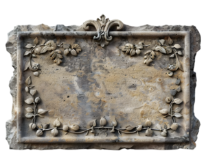 Stone sign plate mounted on a wall on transparent background