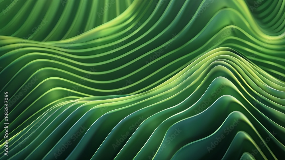 Poster fresh and natural abstract background in green hues featuring hypnotic patterns of wavy lines that e