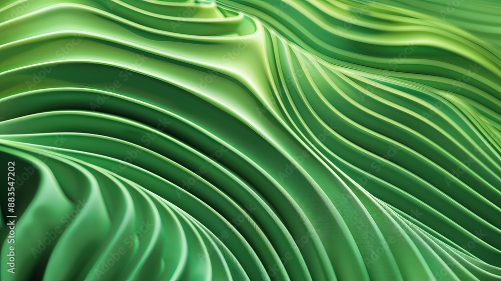 Poster fresh and natural abstract background in green hues featuring hypnotic patterns of wavy lines that e