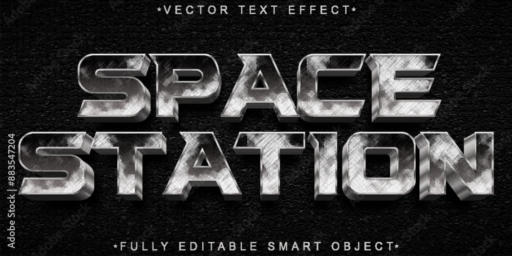 Poster silver space station vector fully editable smart object text effect