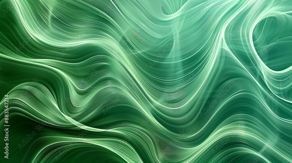 Poster fresh and natural abstract background in green hues featuring hypnotic patterns of wavy lines that e