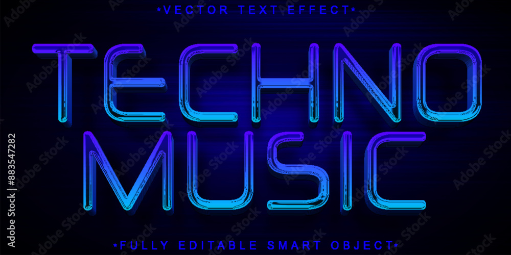 Aufkleber shiny blue techno music vector fully editable smart object text effect
