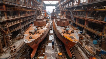 Fototapeta premium Marine Industry: Provides essential services in ship construction, maintenance, and operation, featuring shipbuilding and advanced marine engineering. 