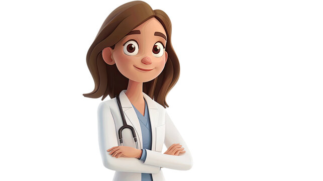 Female doctor cartoon character on a transparent background - Powered by Adobe