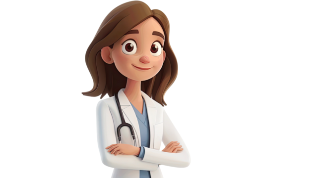 Female doctor cartoon character on a transparent background