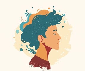 Serenity and Peace - Colorful Side Profile of Young Person, Modern Digital Illustration