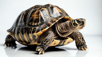 Obraz premium photo of single tortoise for luck isolated in pure whi background
