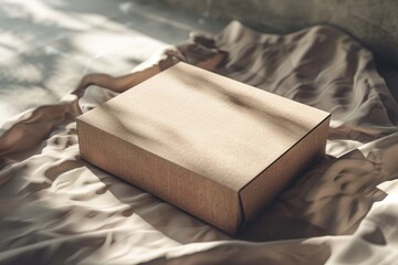 Naklejka premium A brown box sits on top of a bed