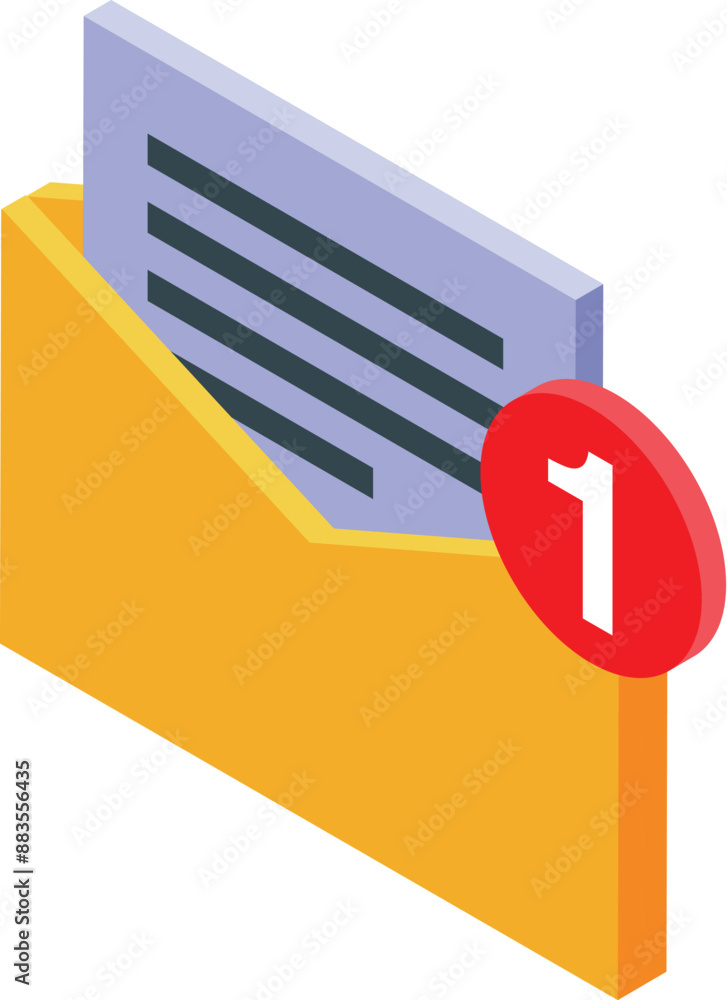 Poster isometric yellow mail envelope with new message notification, concept of unread email