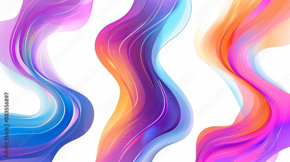 Poster set of vector backgrounds featuring abstract fluid curves with gradient blended lines and colorful s